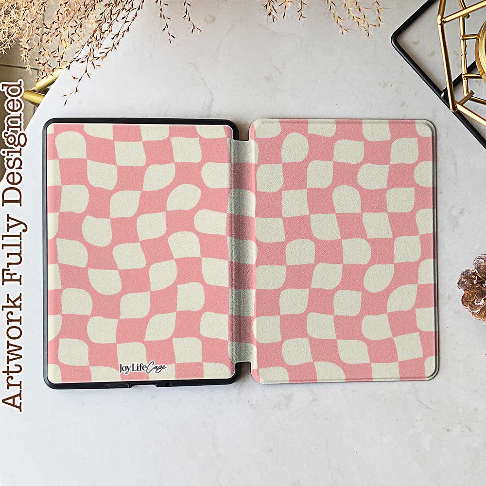 Checkered Swirl - Kindle Case - Pink - Joylife Case