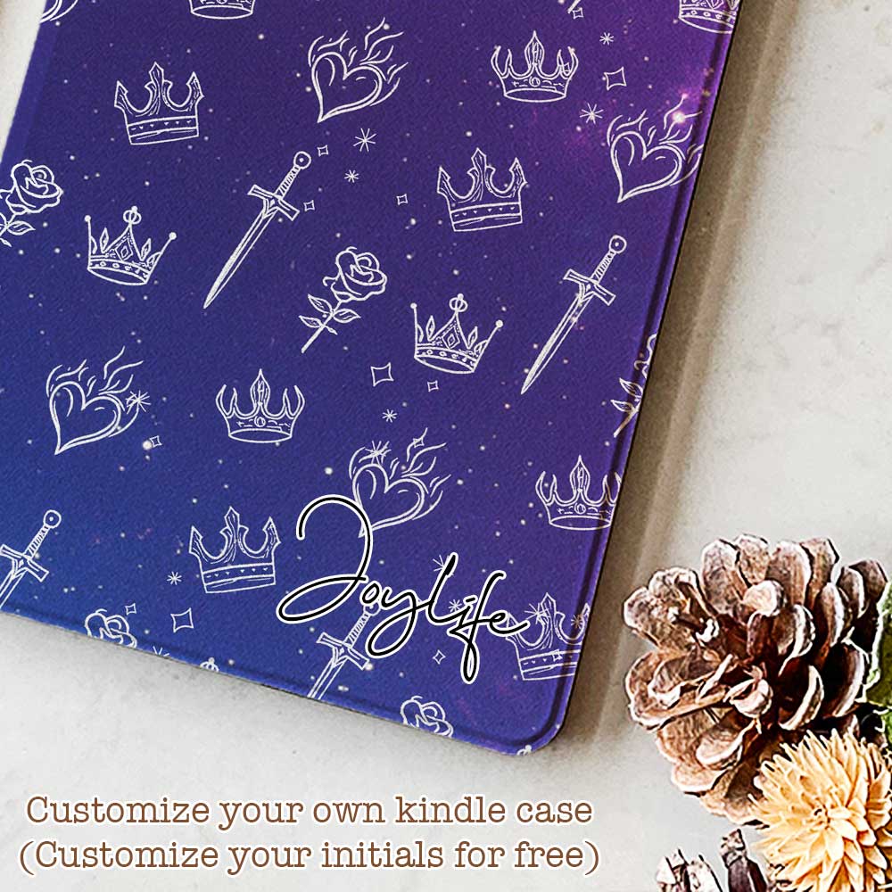 Stylish Kindle case in Fearless Night color with a soft-touch finish, featuring a built-in stand for hands-free reading.