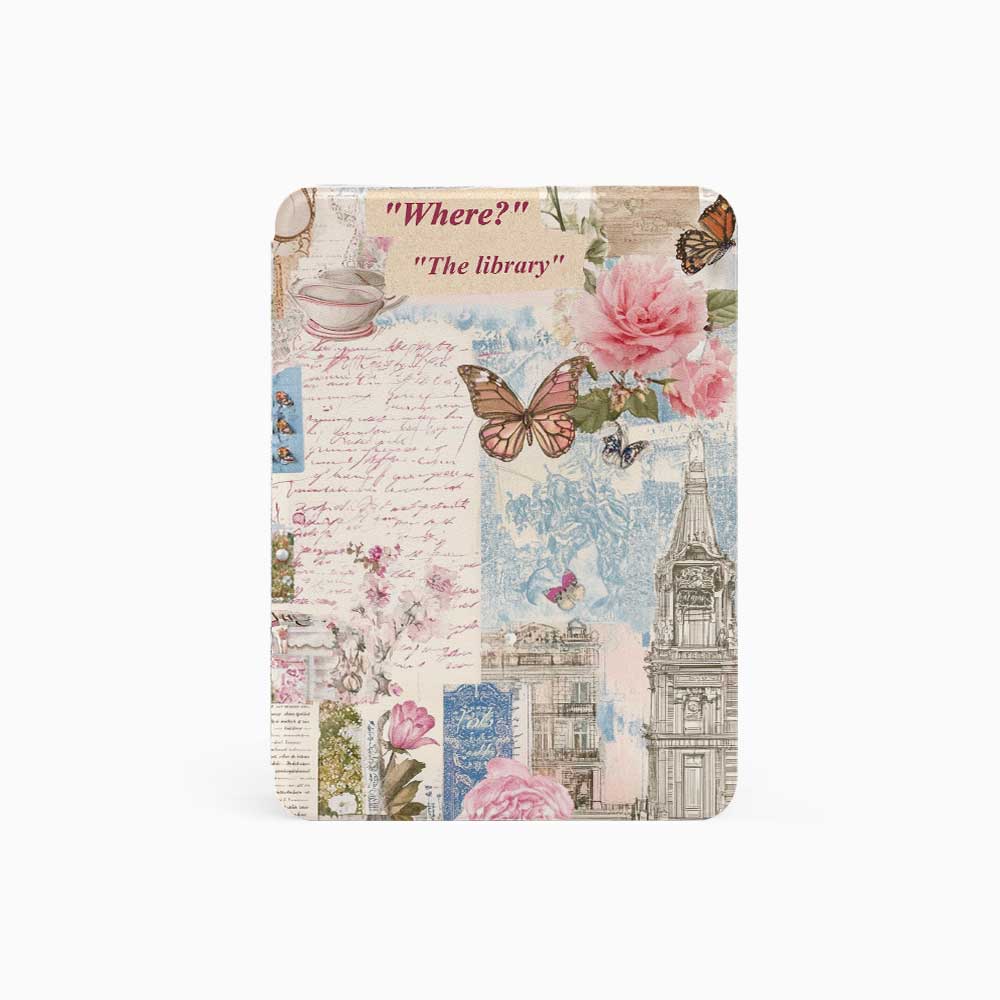 Kindle Fire 8 case featuring a vibrant garden collage design, blending floral patterns and greenery for a stylish and protective cover.