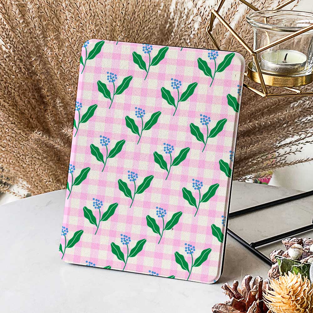 Pink_Gingham & Flowers - Kindle Case - Joylife Case