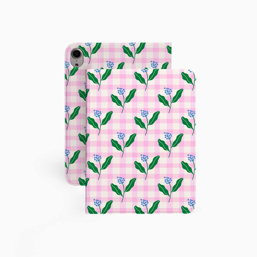 Pink_Gingham & Flowers - iPad Case - Joylife Case