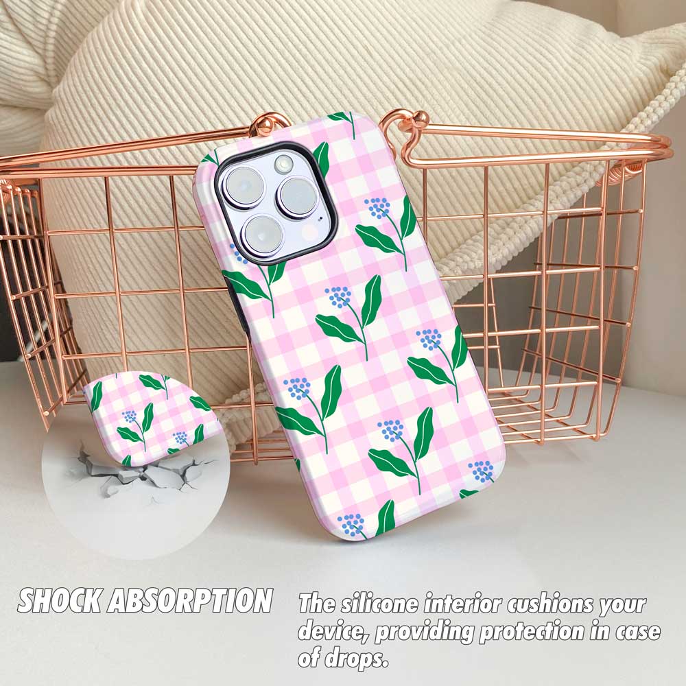 Pink_Gingham & Flowers - iPhone Case - Joylife Case