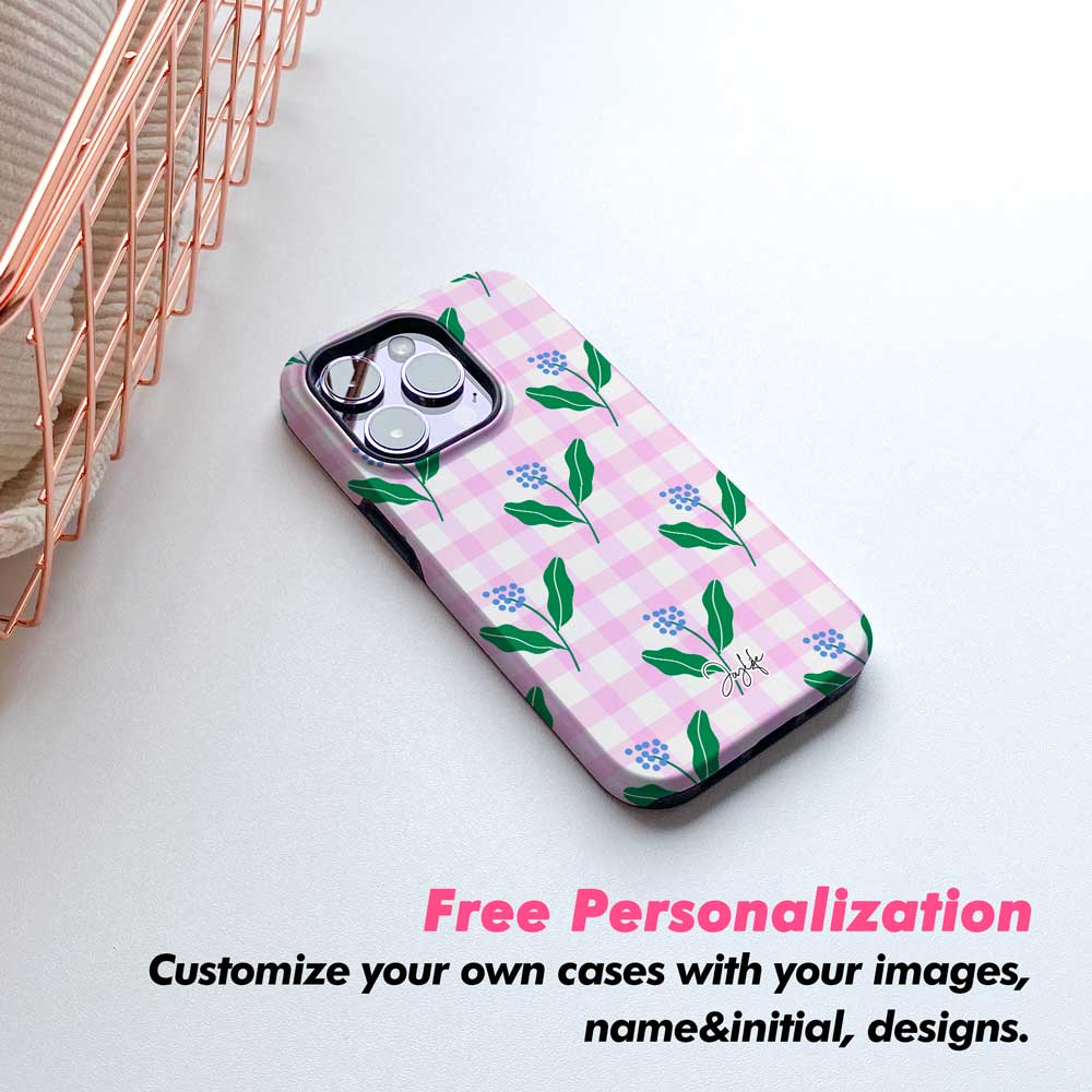 Pink_Gingham & Flowers - iPhone Case - Joylife Case