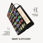 Smart case with colorful letter pattern on a white background