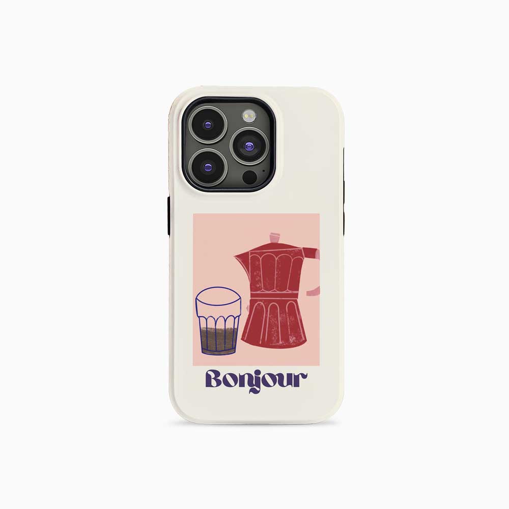 Bonjour Red Coffee Machine - iPhone Case