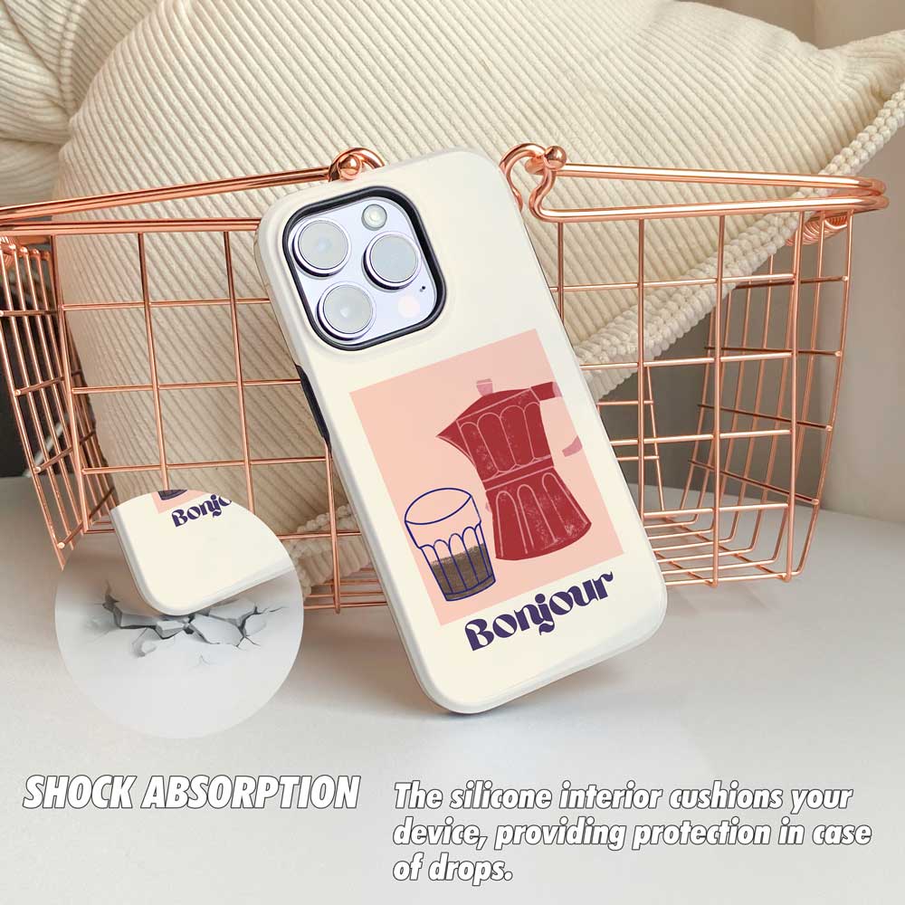 Bonjour Red Coffee Machine - iPhone Case