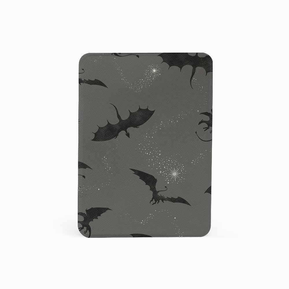 Dark gray card with black bat illustrations on a white background