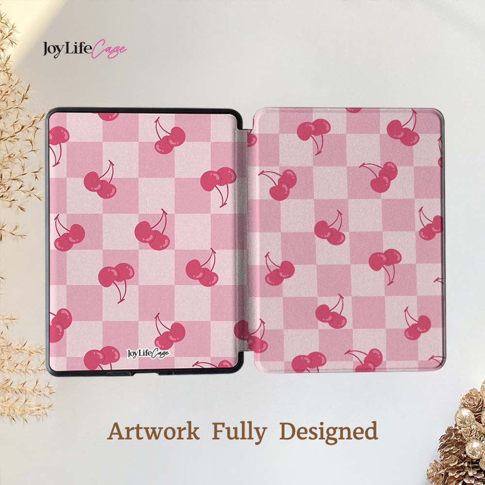 Cherry Blossom Check Kindle Case