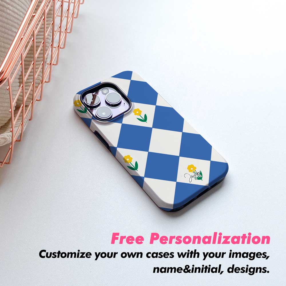 Diamonds & Flowers Blue - iPhone Case - Joylife Case