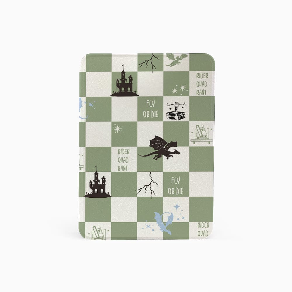 Checkered notebook with illustrations and text on a white background