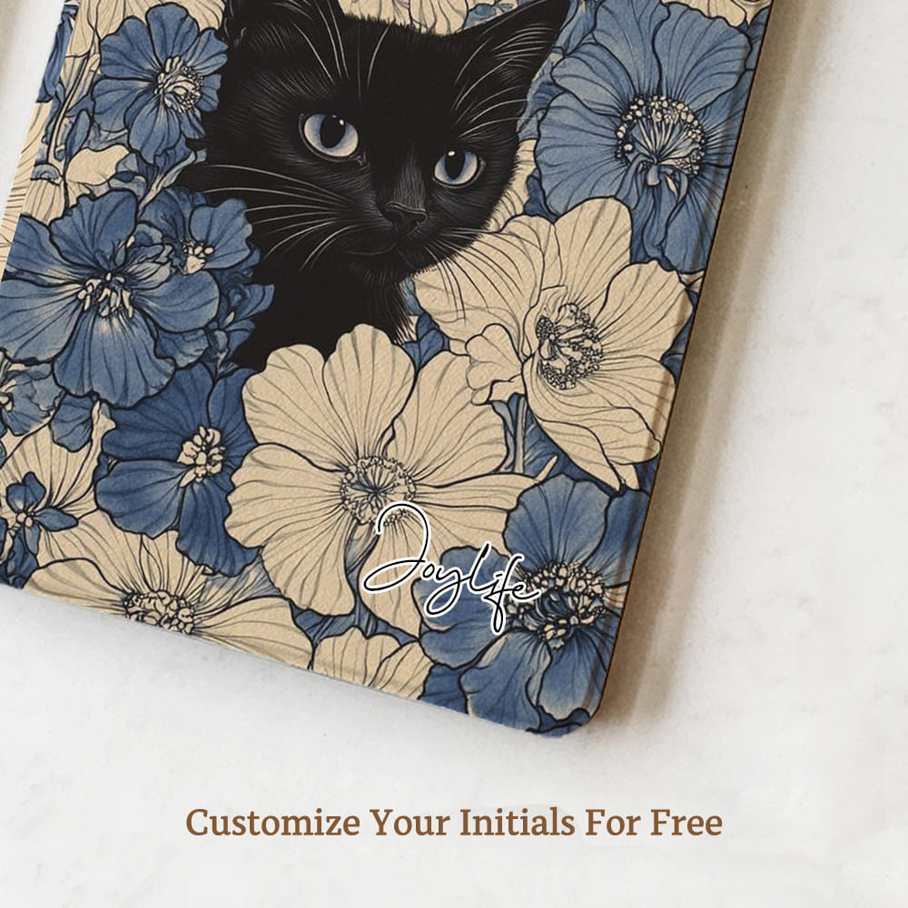 Floral Black Cat - Kindle Case