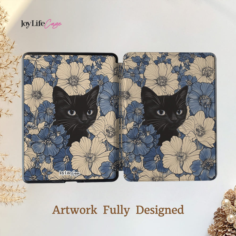 Floral Black Cat - Kindle Case