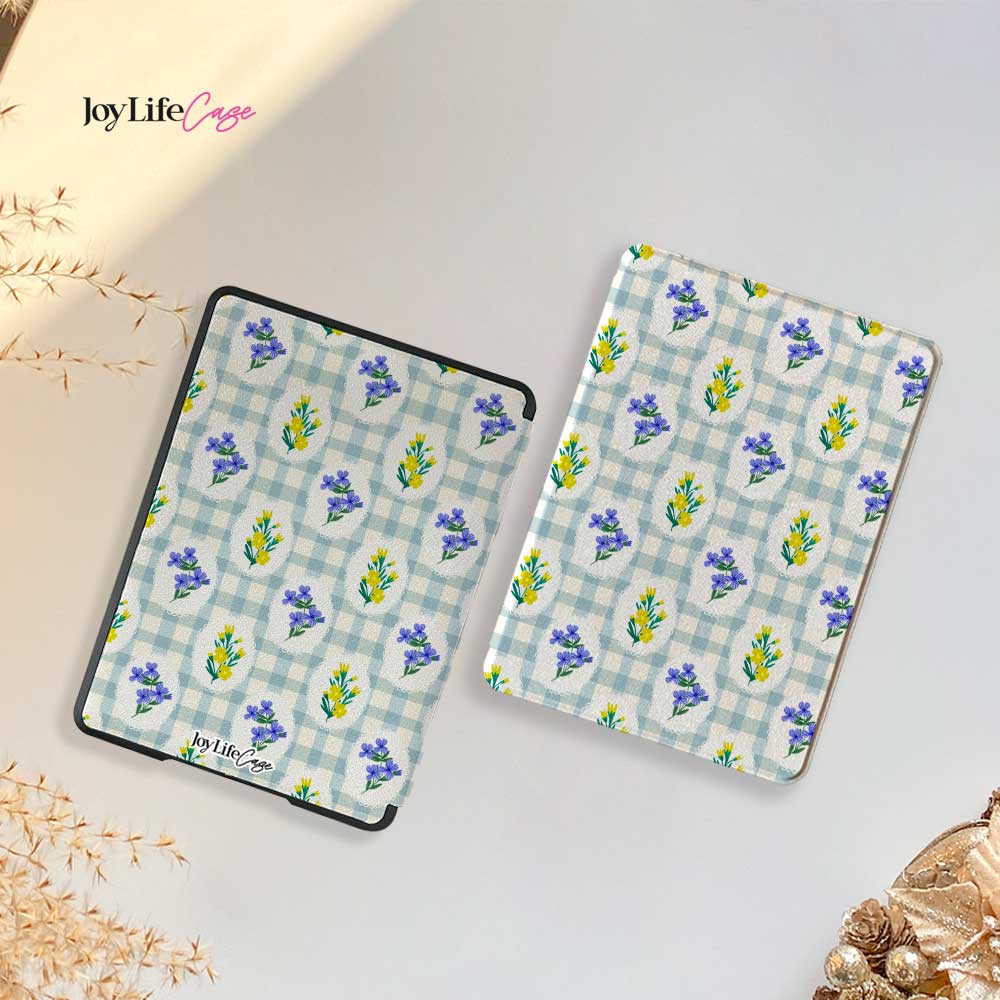 Gingham_&_Flowers Pattern - Kindle Case - Joylife Case