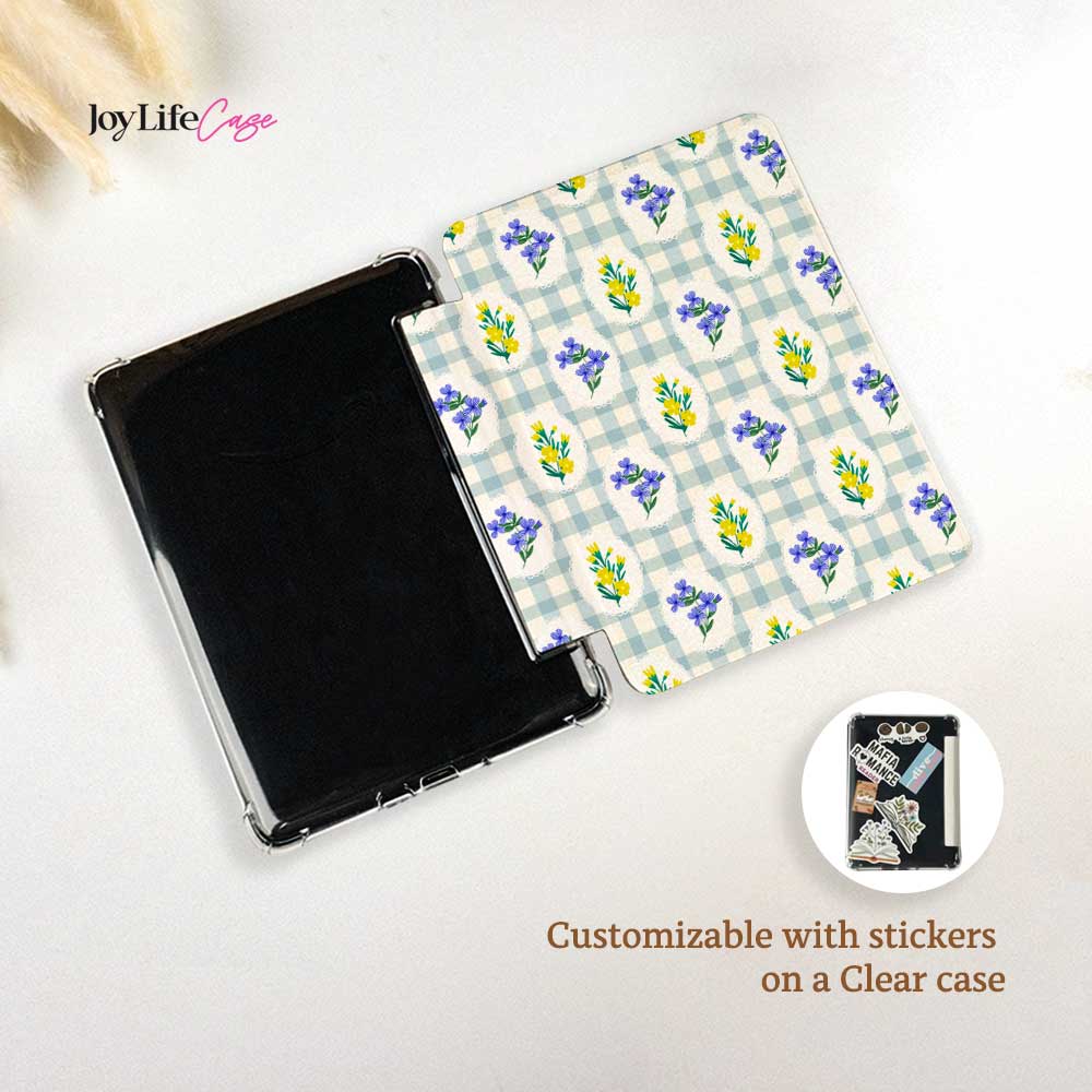 Gingham_&_Flowers Pattern - Kindle Case - Joylife Case