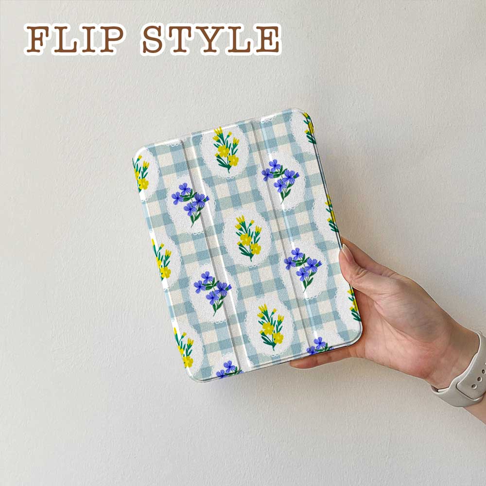 Gingham_&_Flowers Pattern - iPad Case - Joylife Case
