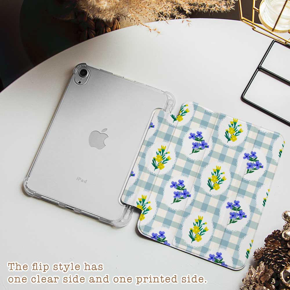 Gingham_&_Flowers Pattern - iPad Case - Joylife Case