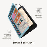 Smart case with travel-themed design and text on a white background