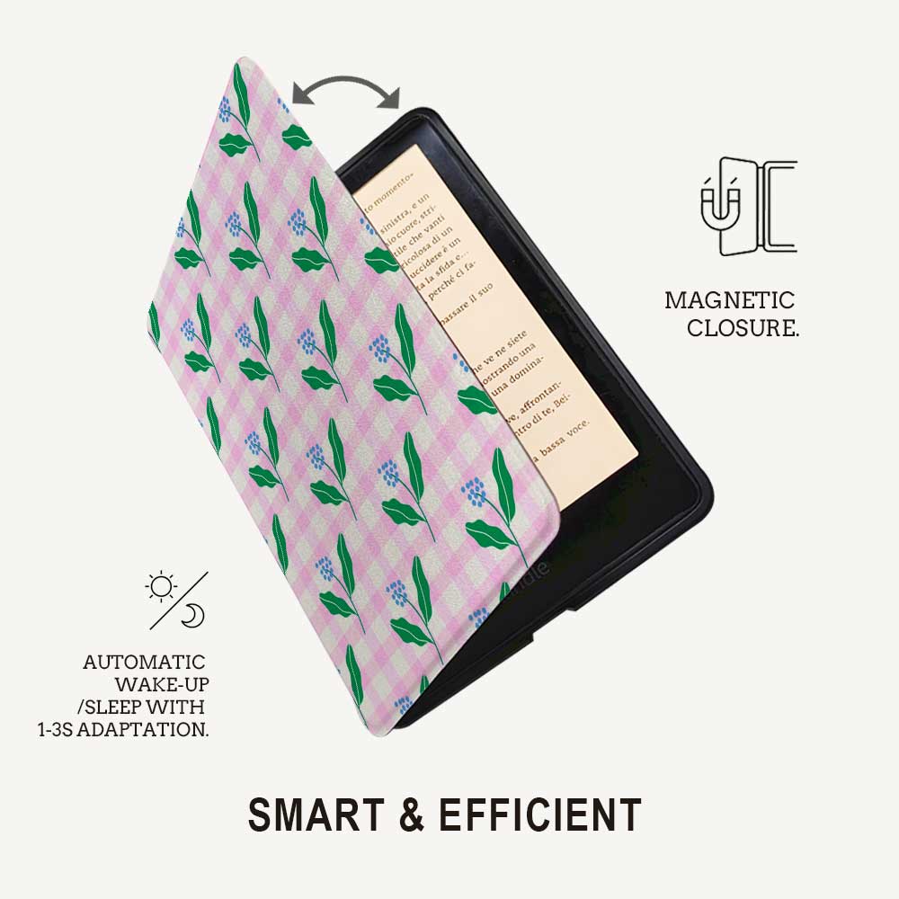 Pink_Gingham & Flowers - Kindle Case - Joylife Case