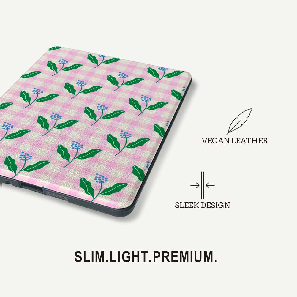 Pink_Gingham & Flowers - Kindle Case - Joylife Case