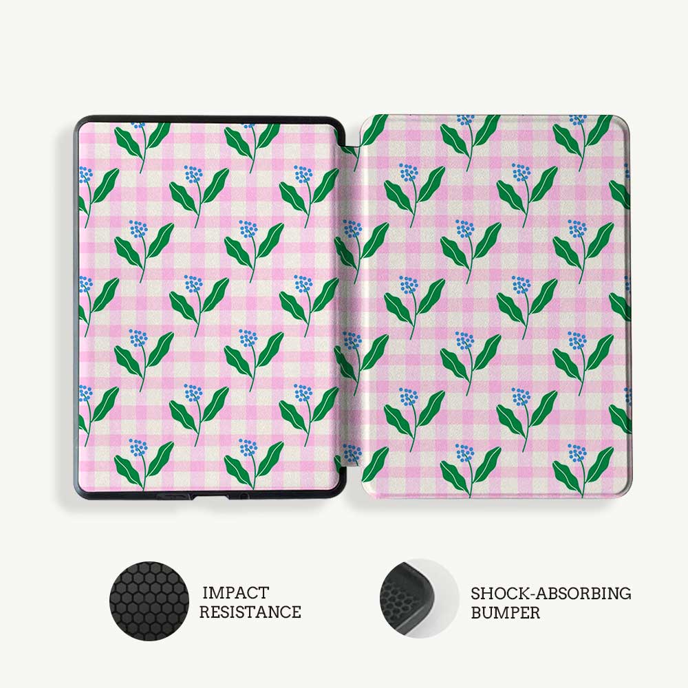 Pink_Gingham & Flowers - Kindle Case - Joylife Case