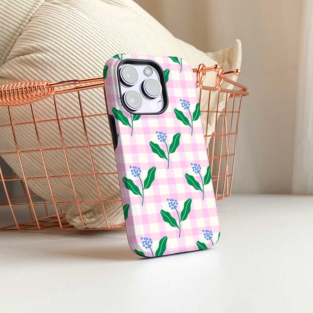Pink_Gingham & Flowers - iPhone Case - Joylife Case