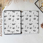 The case is displayed on a table with a Kindle Paperwhite device inside, showcasing the sleek design and perfect fit.