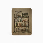 Small book or notebook with 'folklore' text and collage design on a white background