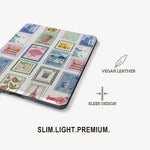 Phone case with vintage stamp design on a white background