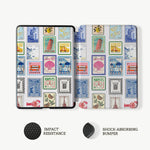 Phone case with vintage stamp design on a white background