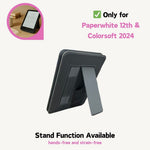 Black tablet stand with text indicating compatibility for Paperwhite 12th and Colorsoft 2024 models.